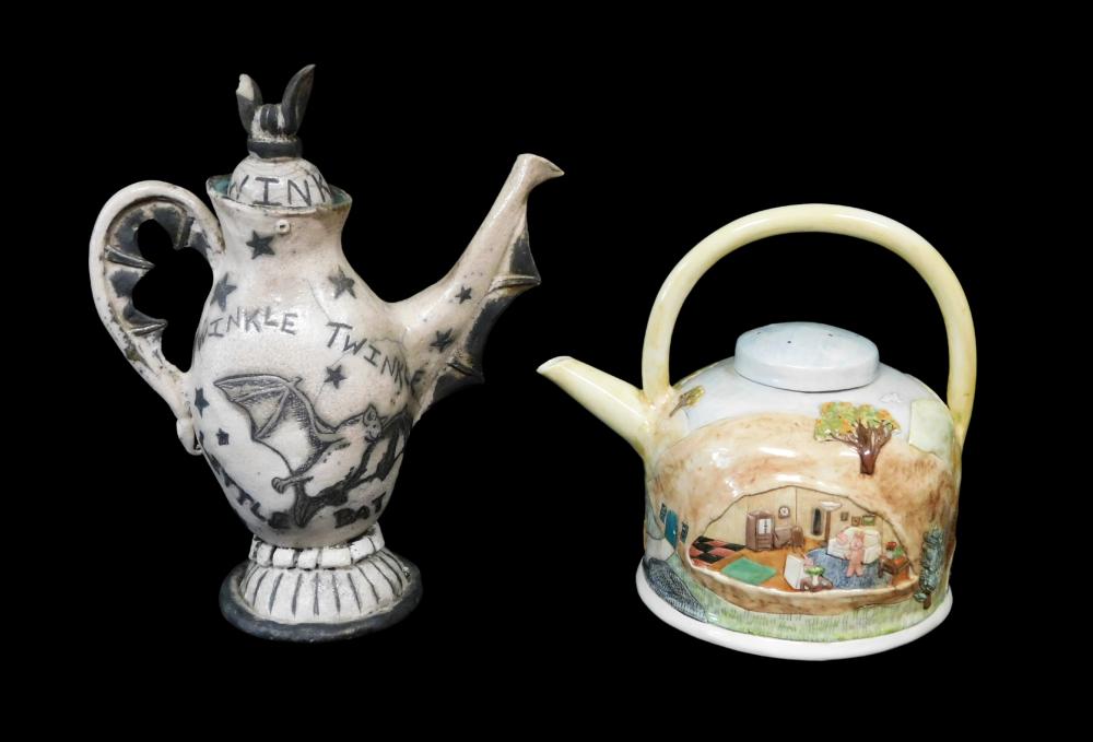 TWO ARTIST MADE TEAPOTS, THE FIRST