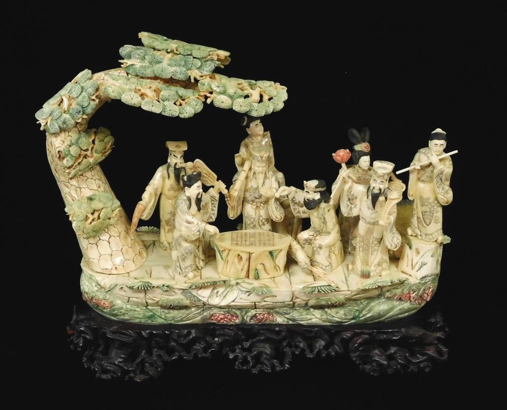 ASIAN: LARGE GROUP SCULPTURE OF CARVED