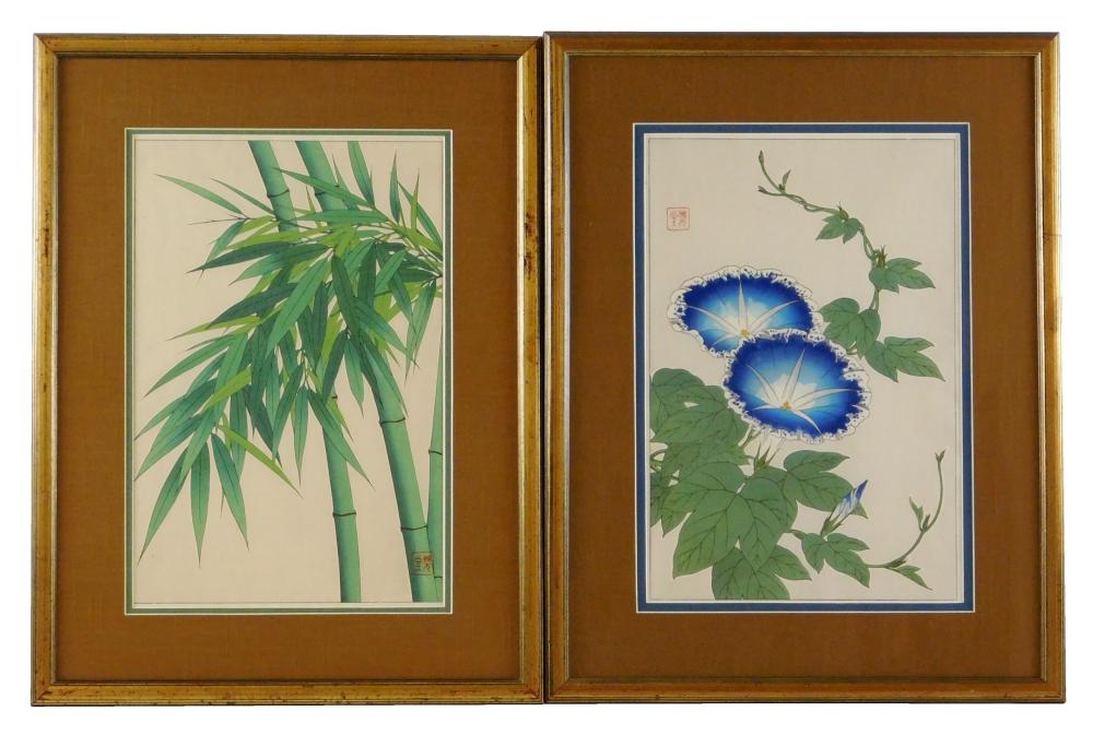 ASIAN TWO BOTANIC WOODBLOCK PRINTS 2e2753