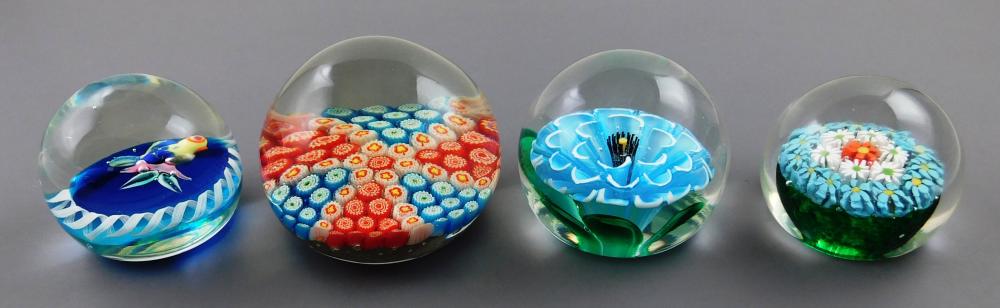 ART GLASS: FOUR CLEAR ROUND PAPERWEIGHTS