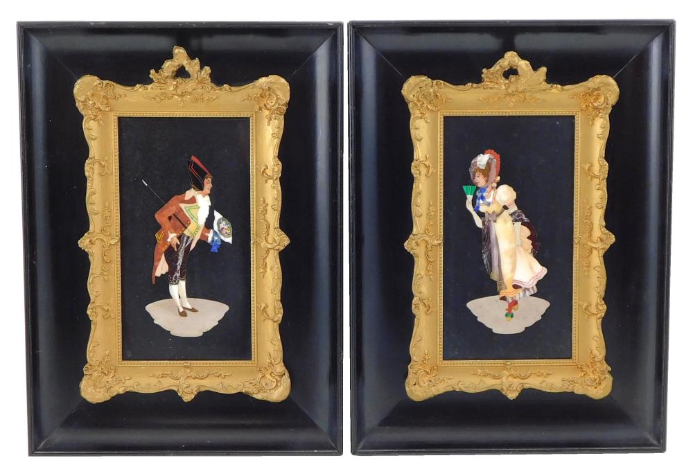 PIETRA DURA, PAIR OF FRAMED FIGURAL