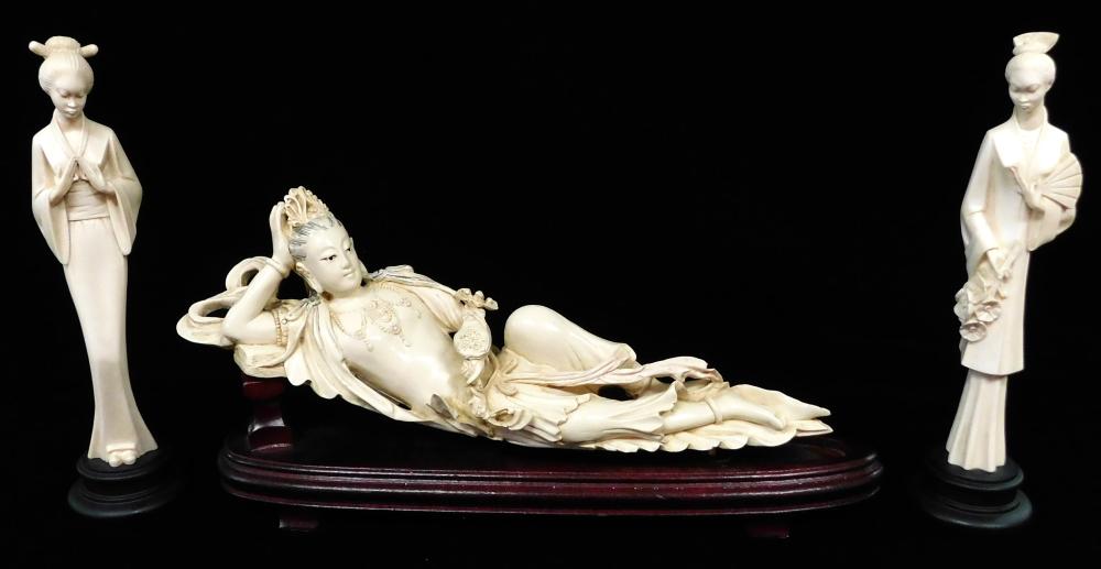 ASIAN: THREE FAUX IVORY ORIENTAL FIGURES