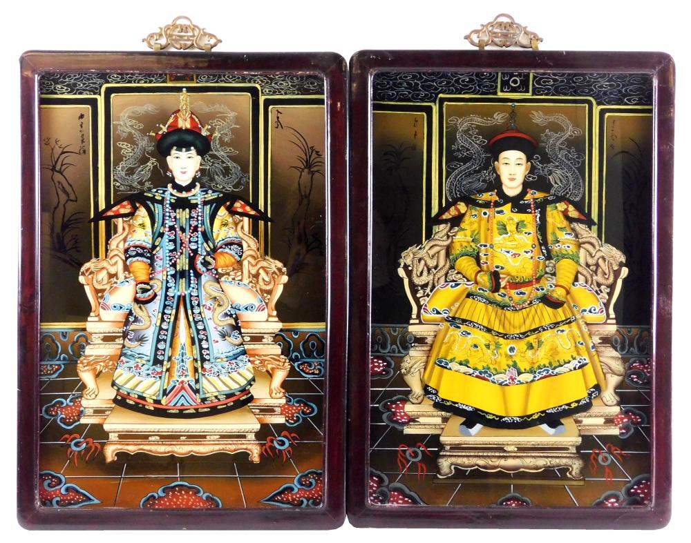 ASIAN: PAIR REVERSE PAINTED ANCESTRAL