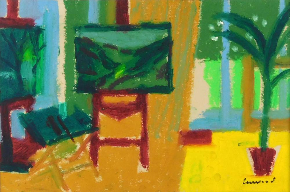 20TH C. STUDIO SCENE, OIL ON PAPER,