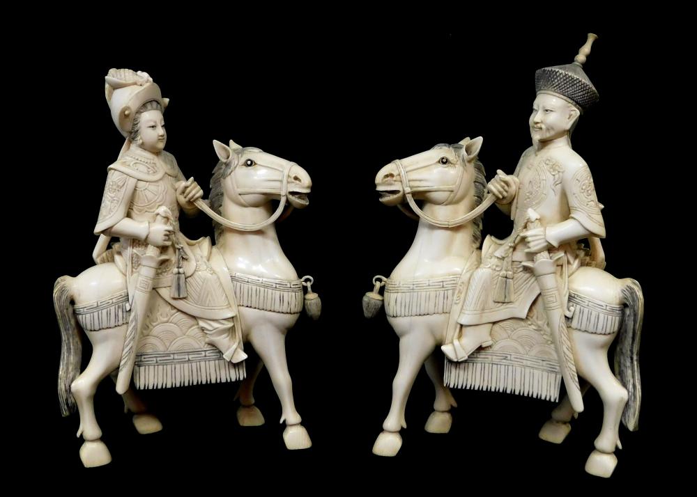 ASIAN PAIR OF CARVED IVORY EQUESTRIAN 2e28b6