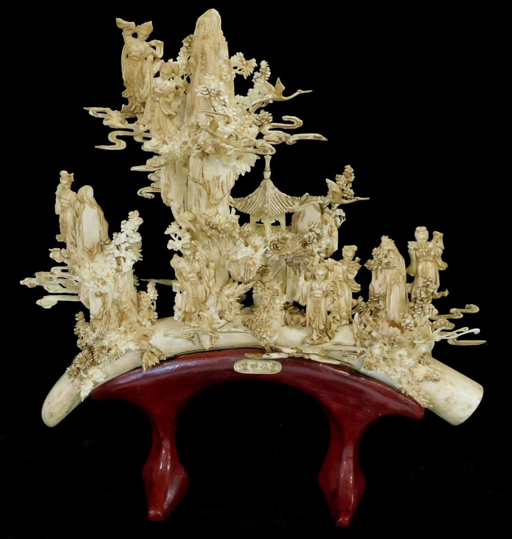 ASIAN: CARVED BONE GROUP SCULPTURE,