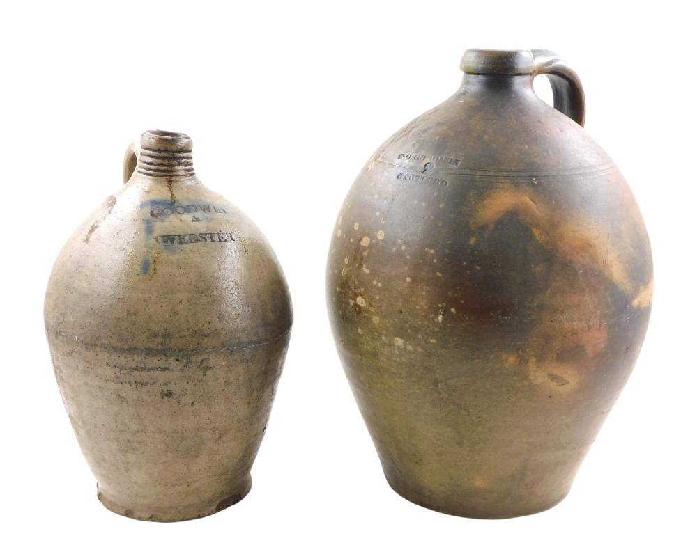 TWO SALT GLAZED STONEWARE JUGS,