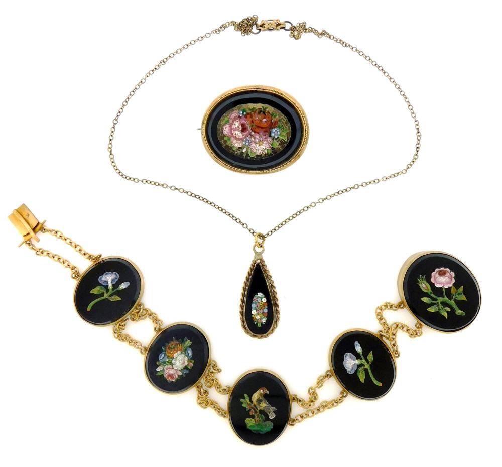 JEWELRY: THREE VICTORIAN MIRCO-MOSAIC