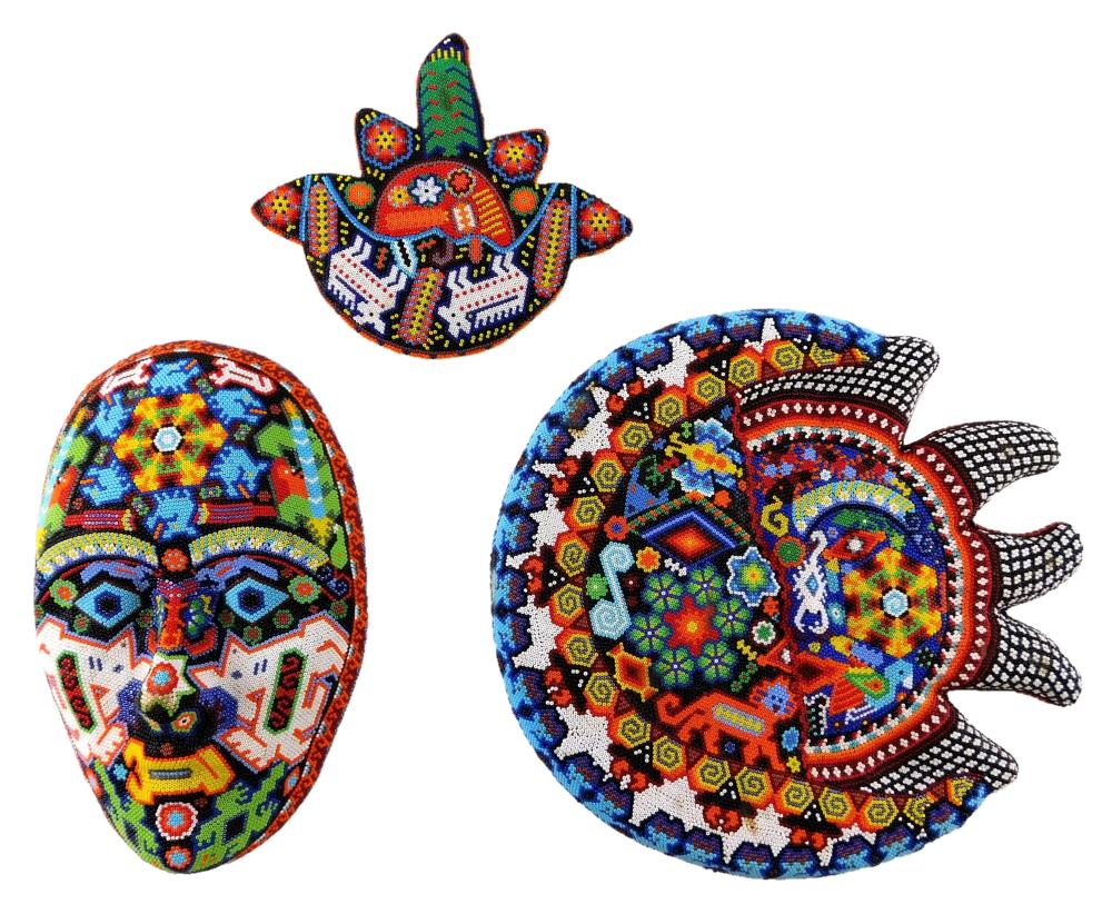 TRIBAL: THREE HUICHOL BEADED WALL