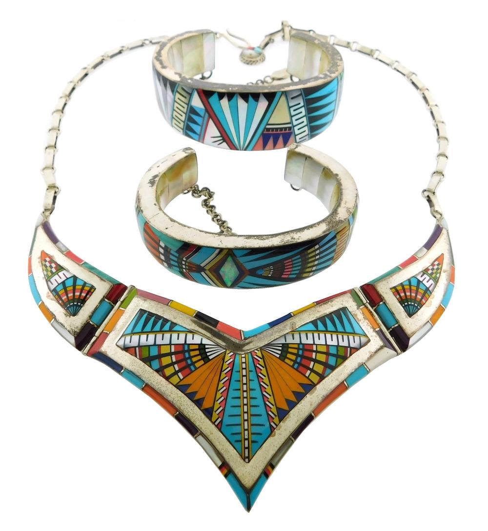 JEWELRY: THREE STERLING AND ZUNI