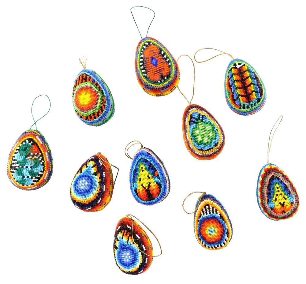 TRIBAL: HUICHOL BEADED EGG ORNAMENTS,