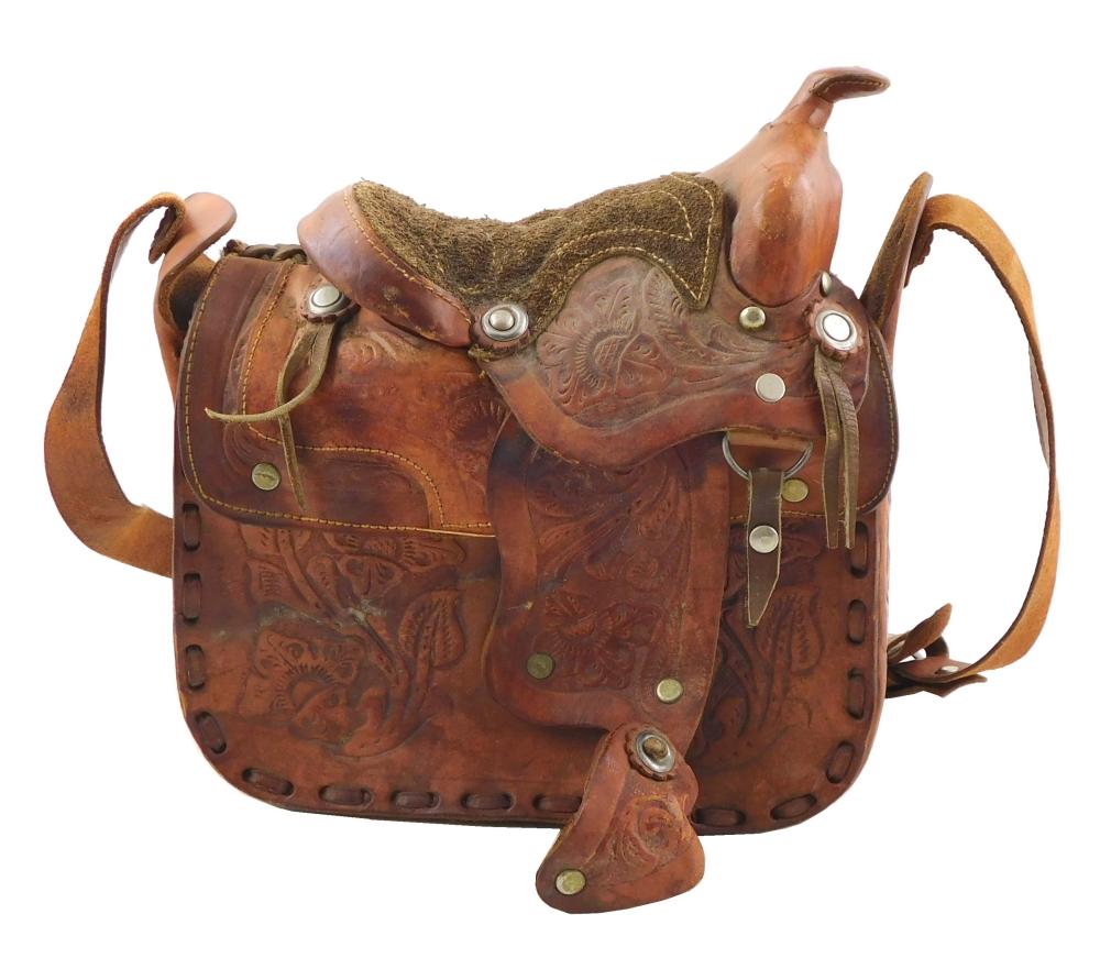 VINTAGE SADDLE-FORM PURSE, WESTERN STYLE,