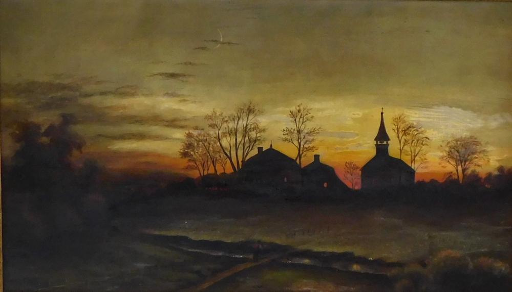 19TH C. NAIVE OIL ON CANVAS LANDSCAPE