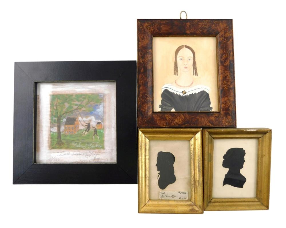 FOUR SMALL FRAMED ARTWORKS, INCLUDING: