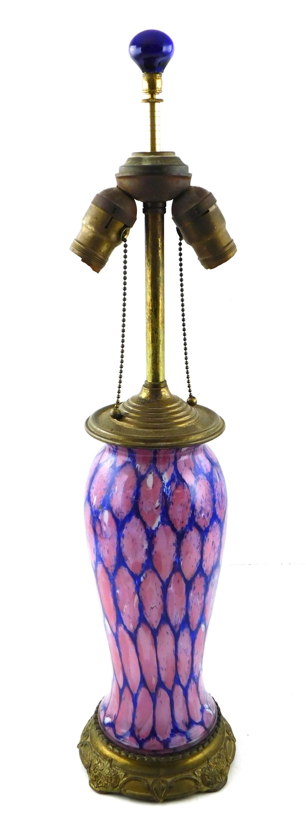 LAMP: ART GLASS BASE OF MOTTLED PINK