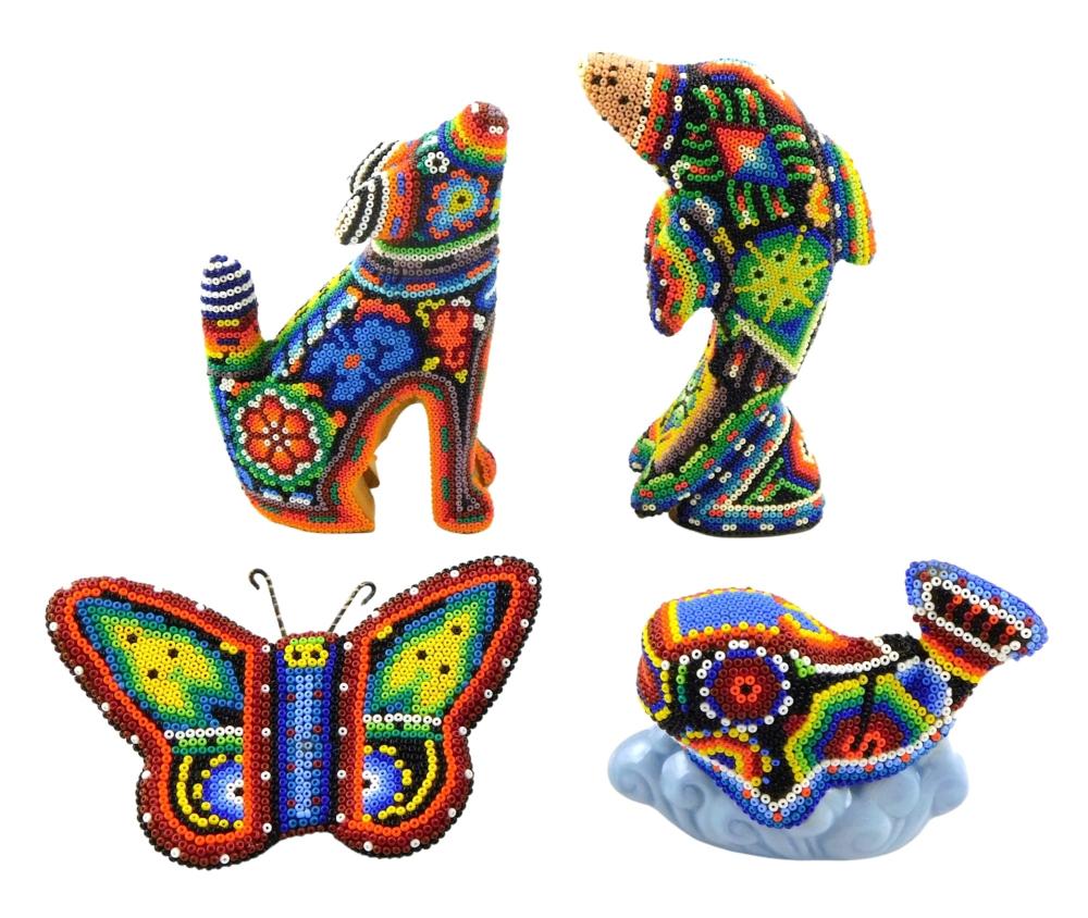 TRIBAL: FOUR HUICHOL BEADED ANIMAL