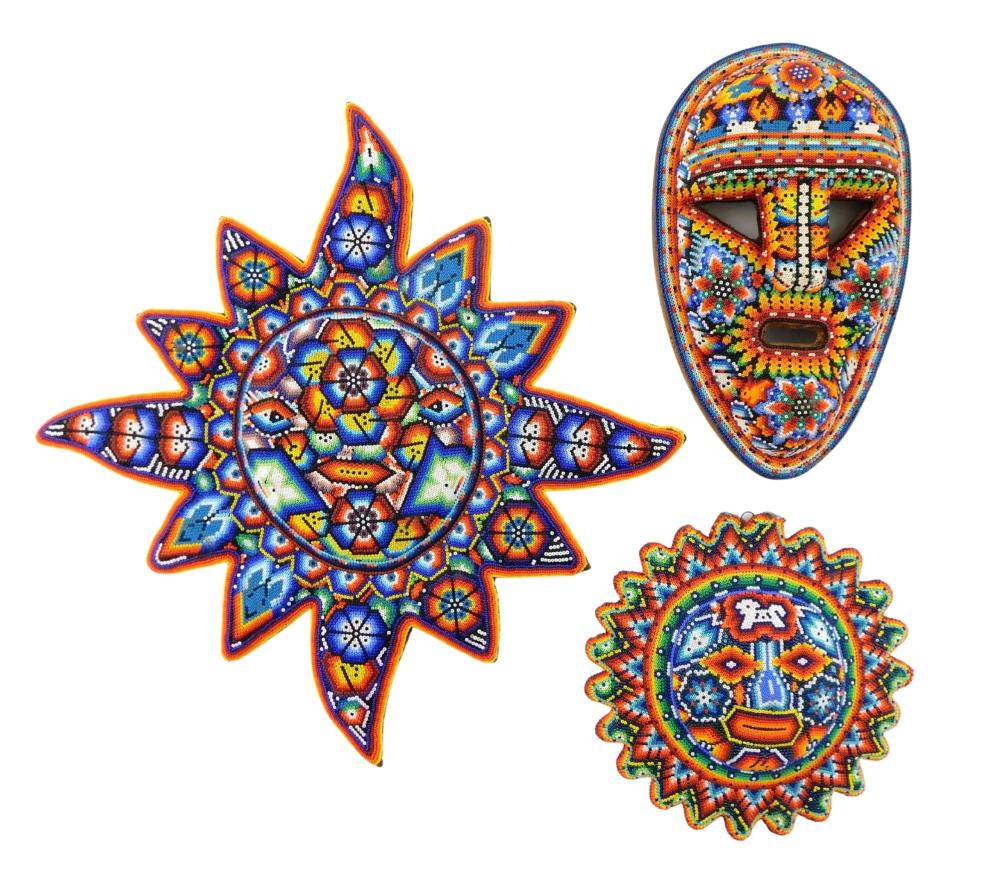 TRIBAL: THREE HUICHOL BEADED WALL