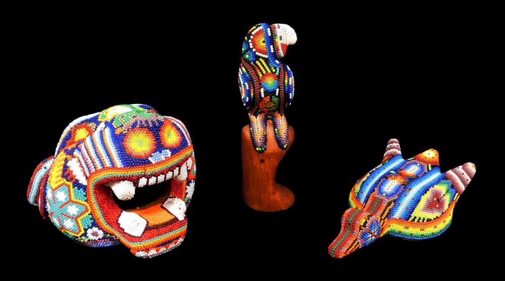 TRIBAL: THREE HUICHOL BEADED ANIMAL