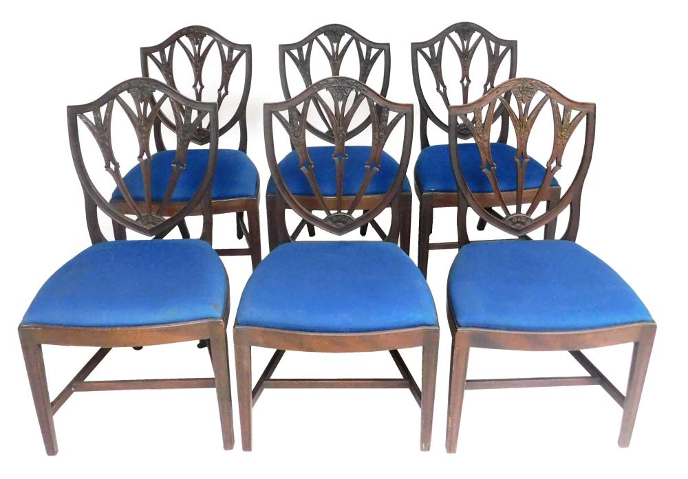SIX HEPPLEWHITE STYLED SIDE CHAIRS,