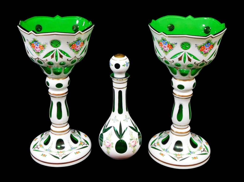 BOHEMIAN CASED GLASS CUT TO GREEN,