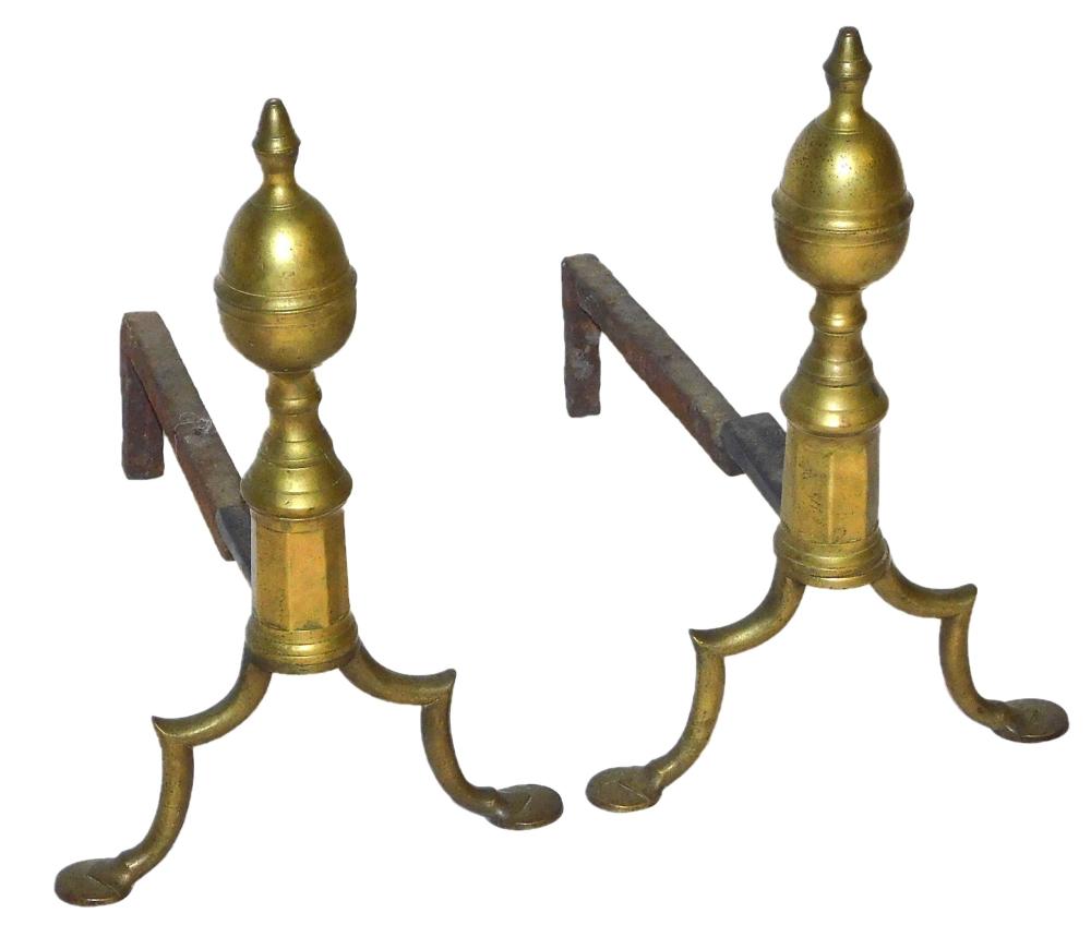 PAIR OF BRASS LEMON TOPPED ANDIRONS  2e2cb5