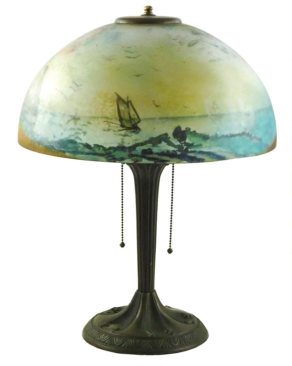 LAMP: REVERSE PAINTED GLASS SHADE