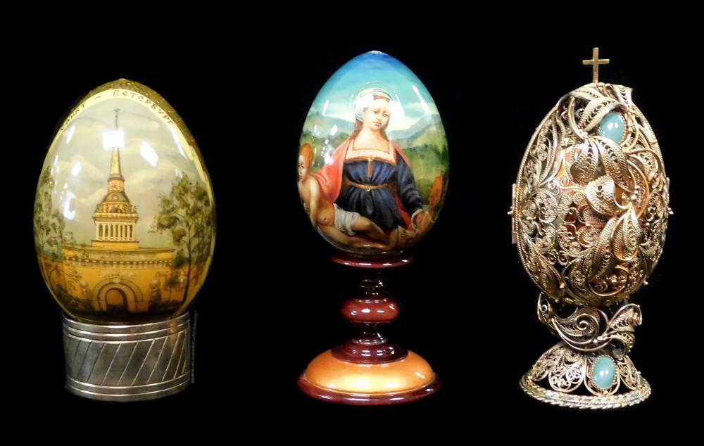 RUSSIAN HAND-PAINTED EGGS ON STAND,