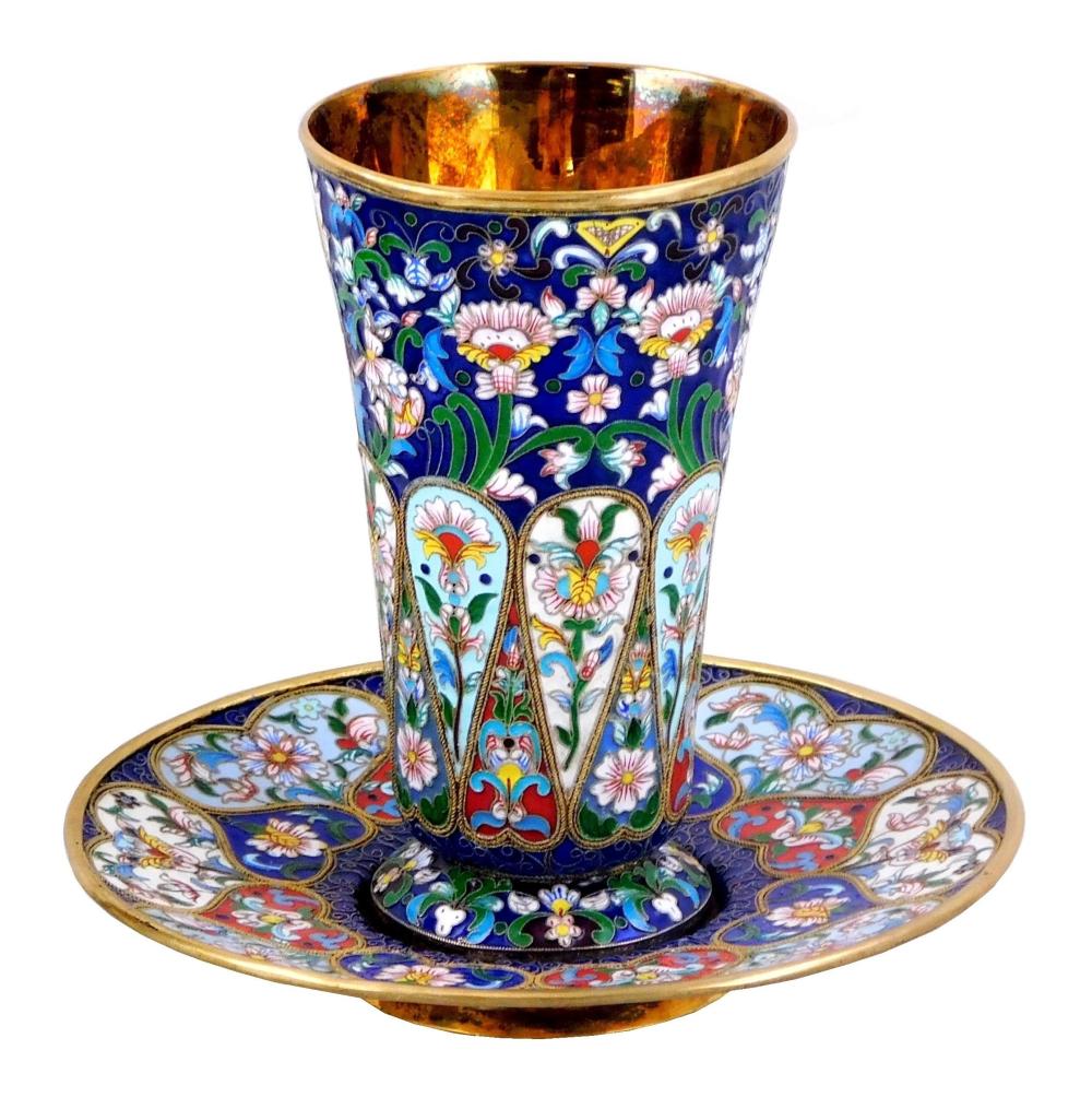 CLOISONNE ENAMEL AND GILT SILVER