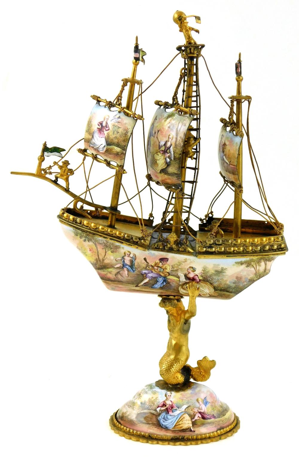 VIENNESE ENAMELED SHIP, 19TH C.,