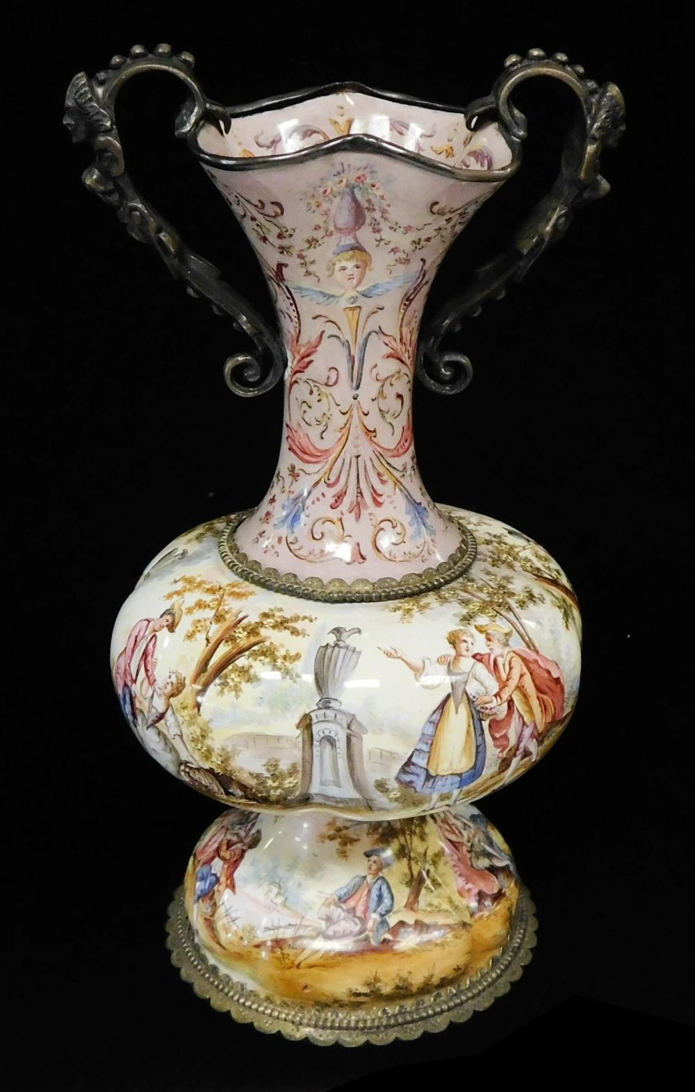 VIENNESE SILVER AND ENAMEL VASE,