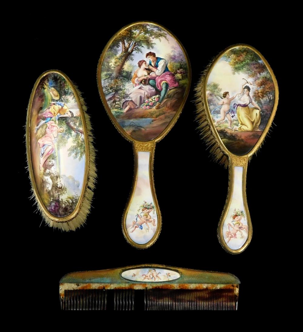 19TH C. VIENNESE ENAMELED FOUR