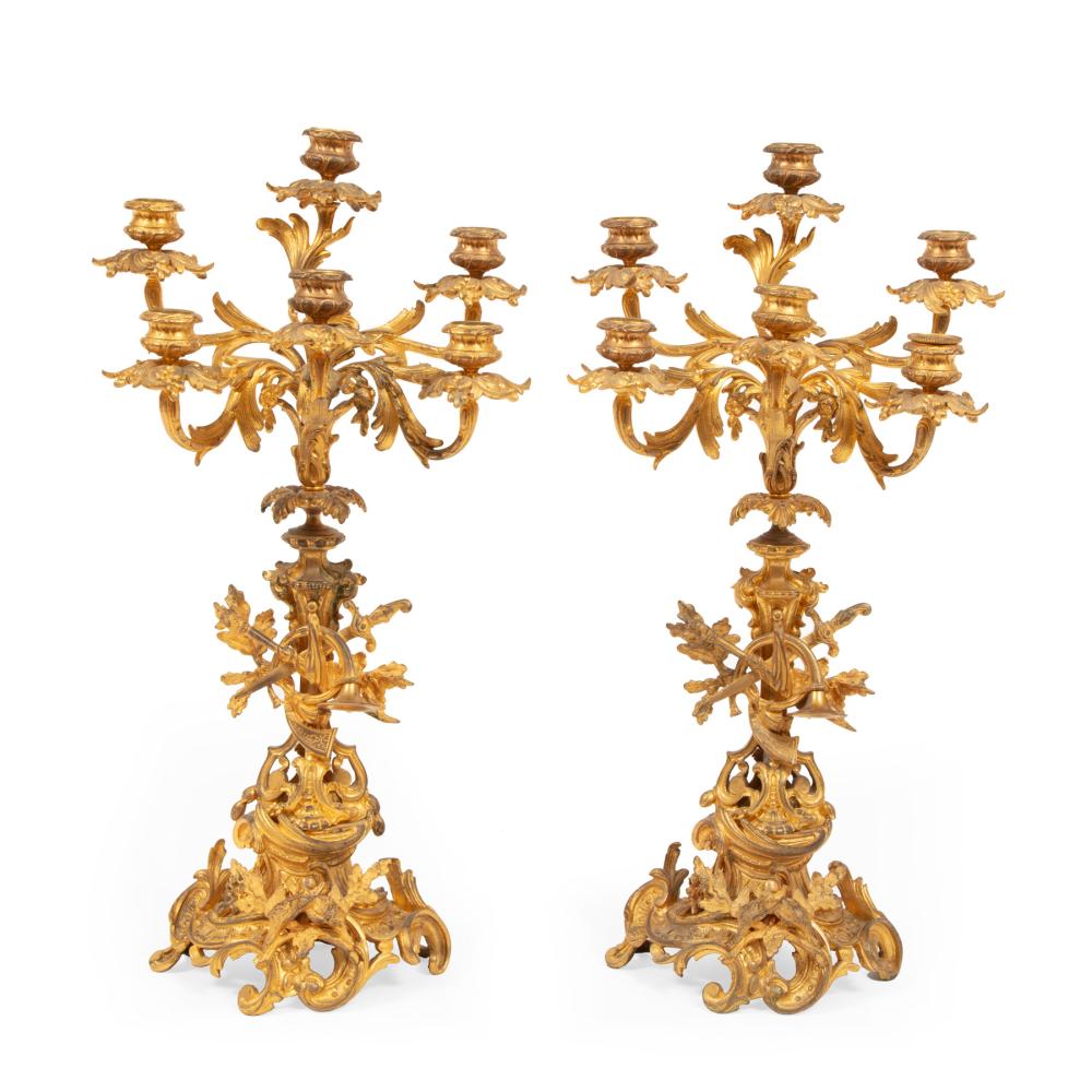 LOUIS XVI-STYLE BRONZE SIX-LIGHT CANDELABRASPair