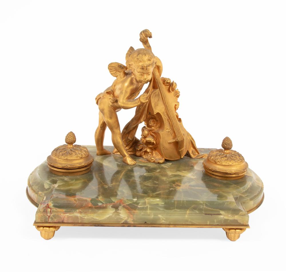 FRENCH GILT BRONZE-MOUNTED ONYX ENCRIERFrench