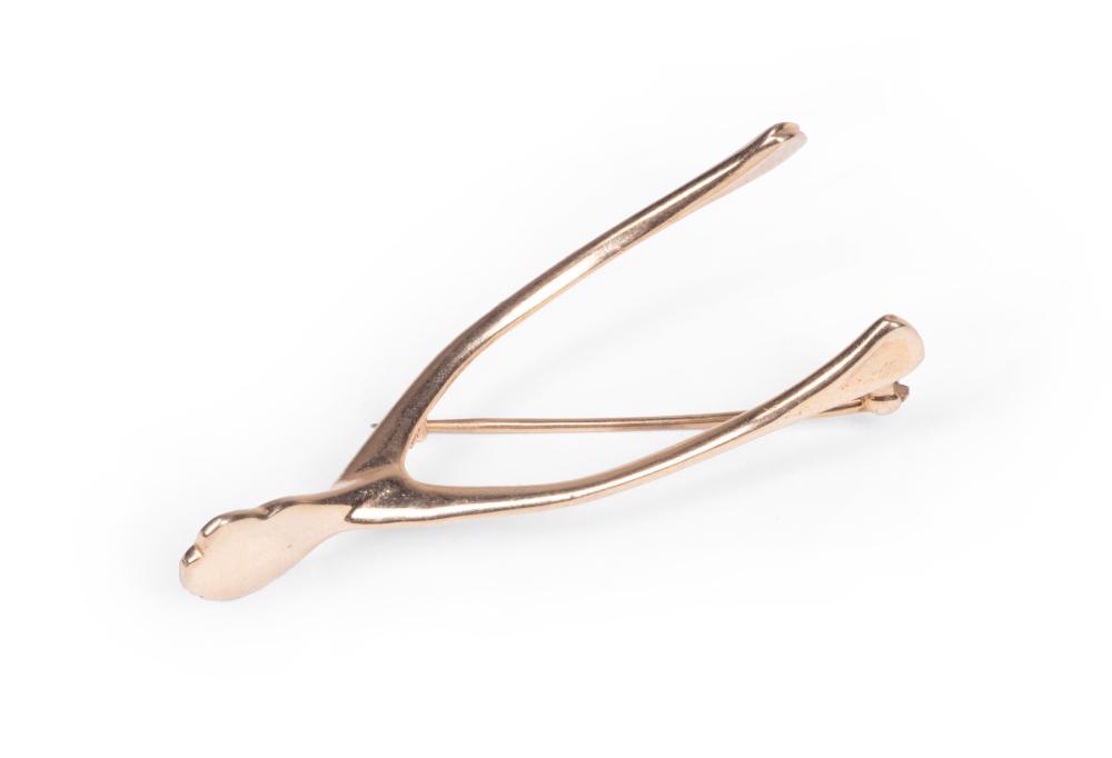 14 KT YELLOW GOLD WISHBONE PIN14 2e2fd1