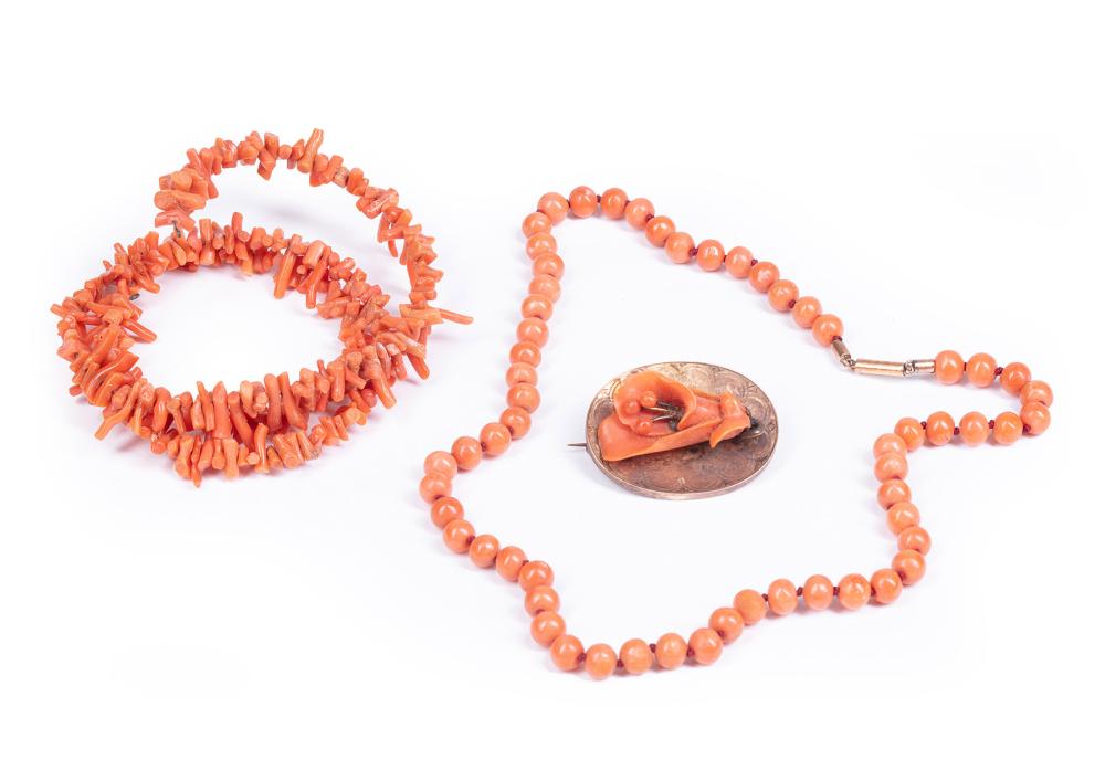 GROUP OF "CANTALOUPE" CORAL JEWELRYGroup