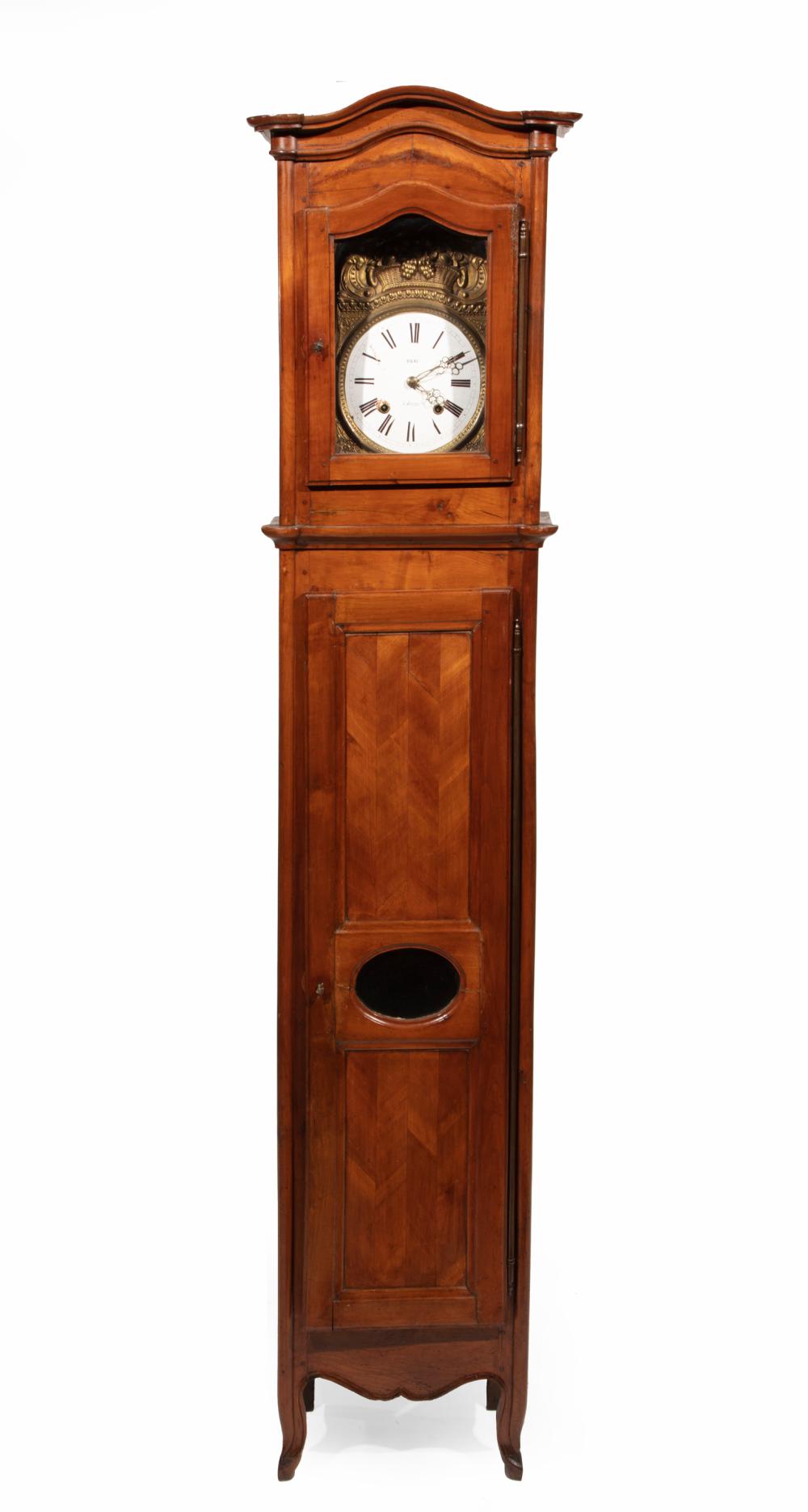 FRENCH FRUITWOOD MORBIER TALLCASE CLOCKFrench