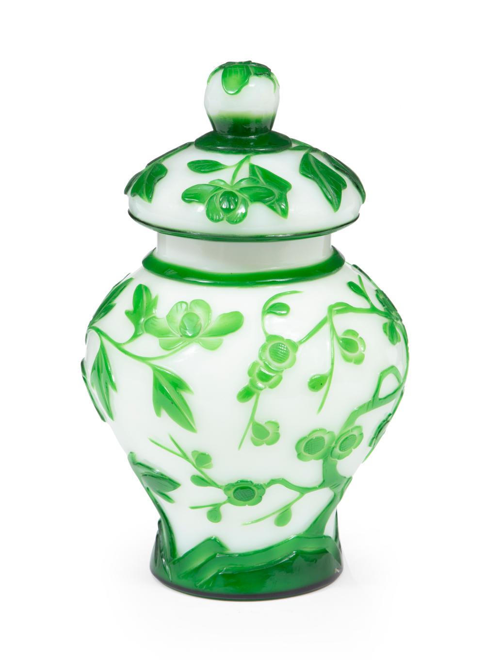 CHINESE GREEN OVERLAY WHITE GLASS