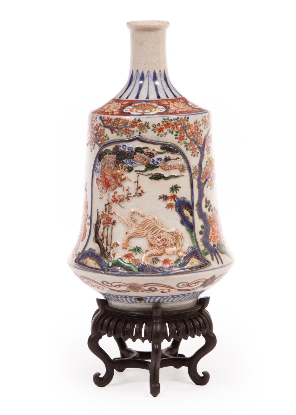 JAPANESE POLYCHROME PORCELAIN BOTTLE