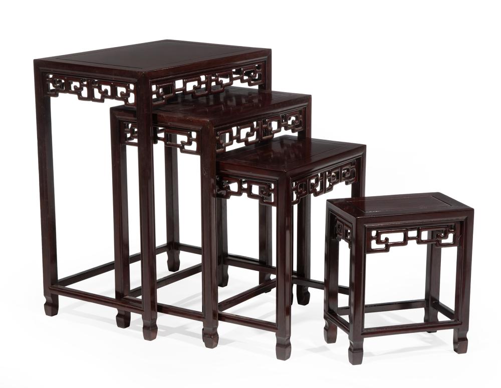 SET OF FOUR CHINESE CARVED HARDWOOD