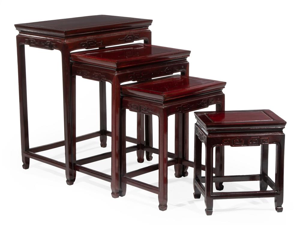 SET OF FOUR CHINESE CARVED HARDWOOD