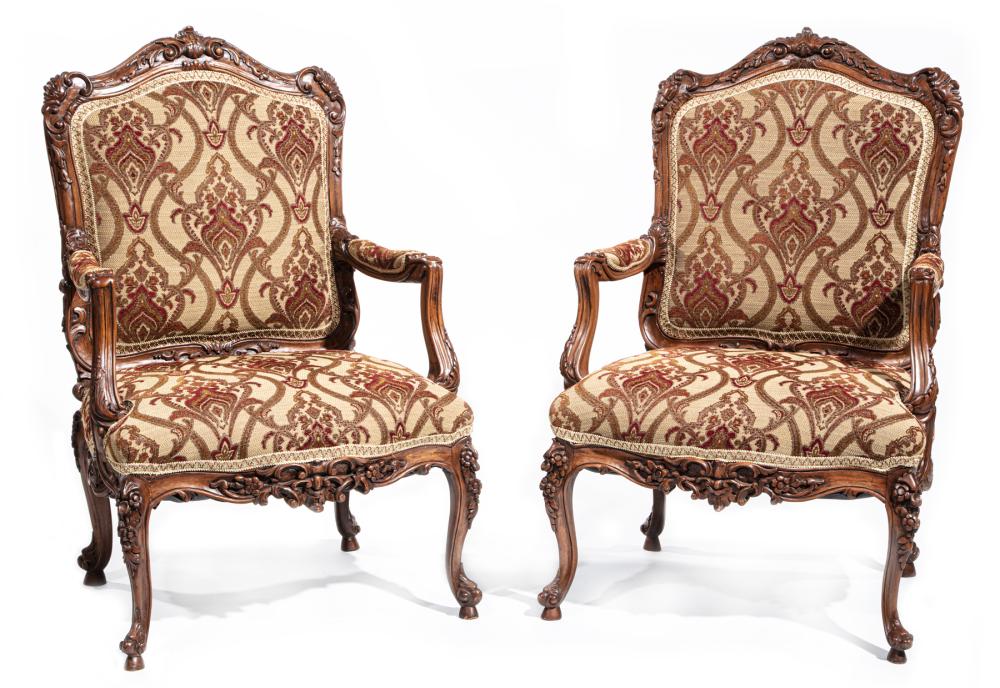 PAIR OF LOUIS XV-STYLE CARVED WALNUT