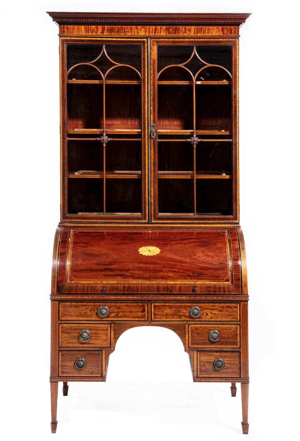 MAHOGANY CYLINDER SECRETARY BOOKCASEFine 2e3157