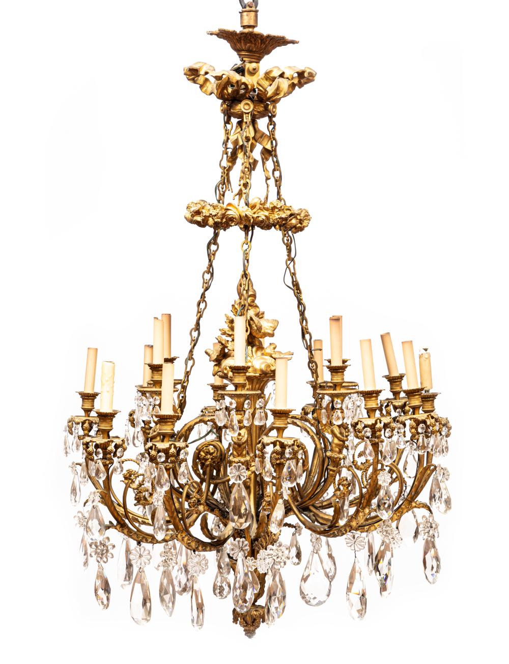 GILT BRONZE AND CUT CRYSTAL CHANDELIERAntique 2e3163