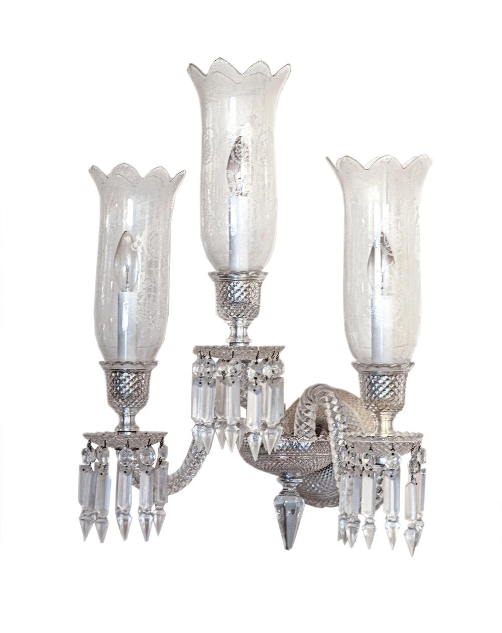 PAIR OF AMERICAN CUT GLASS THREE LIGHT 2e315c