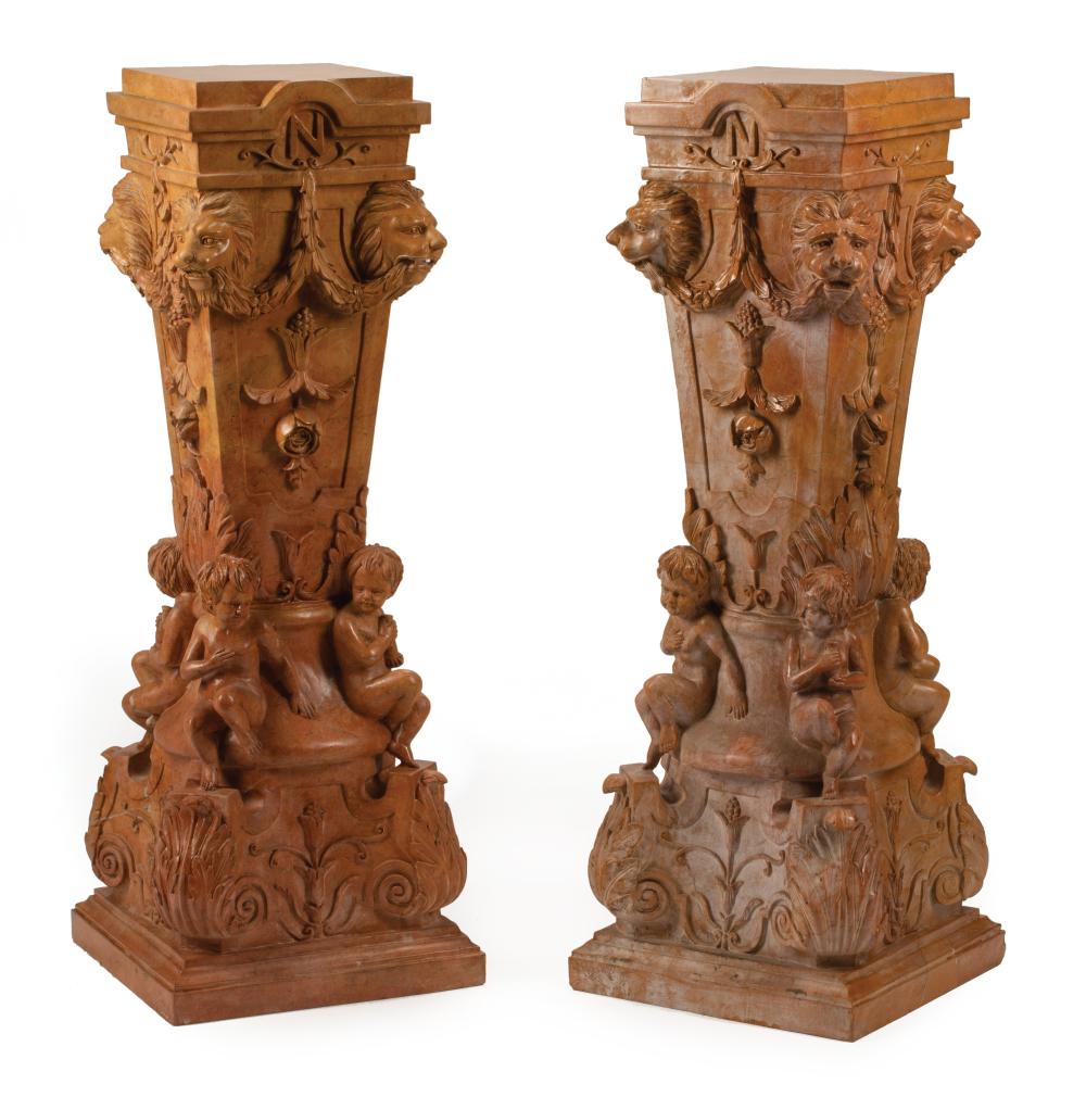 PAIR OF BAROQUE-STYLE CARVED MARBLE