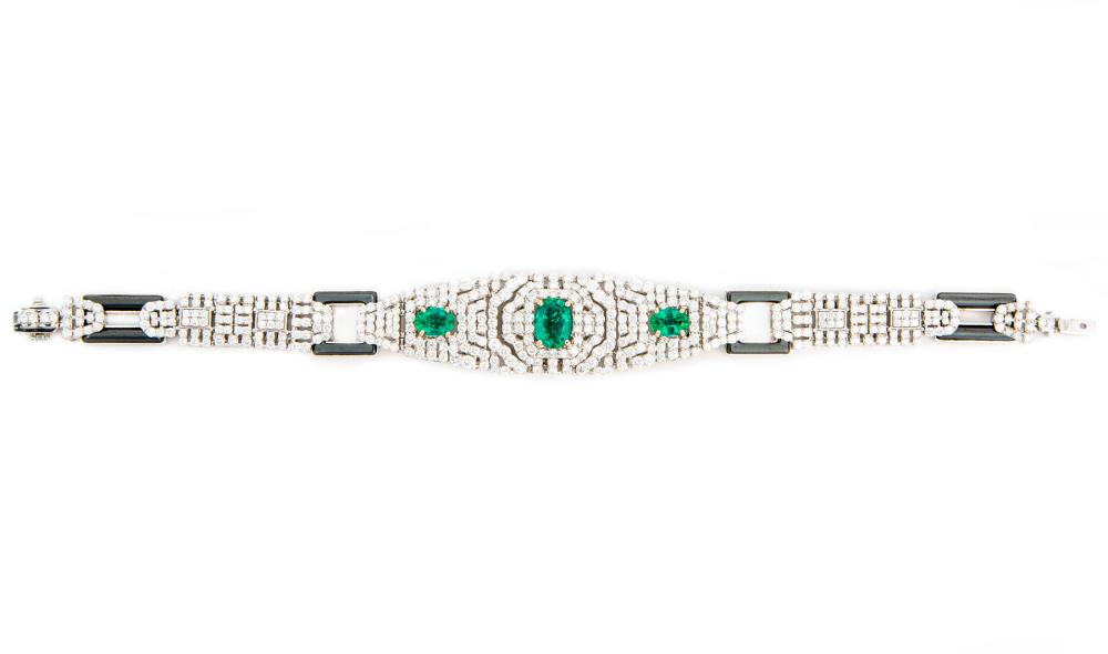 ART DECO STYLE WHITE GOLD EMERALD 2e322a