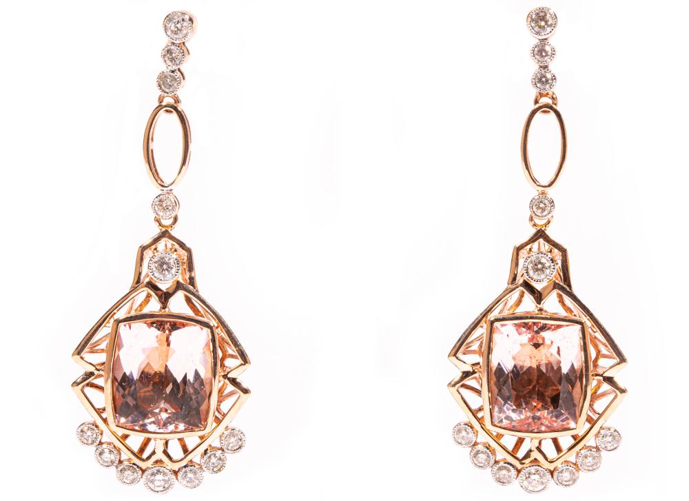 GOLD MORGANITE DIAMOND EARRINGSPair 2e323e