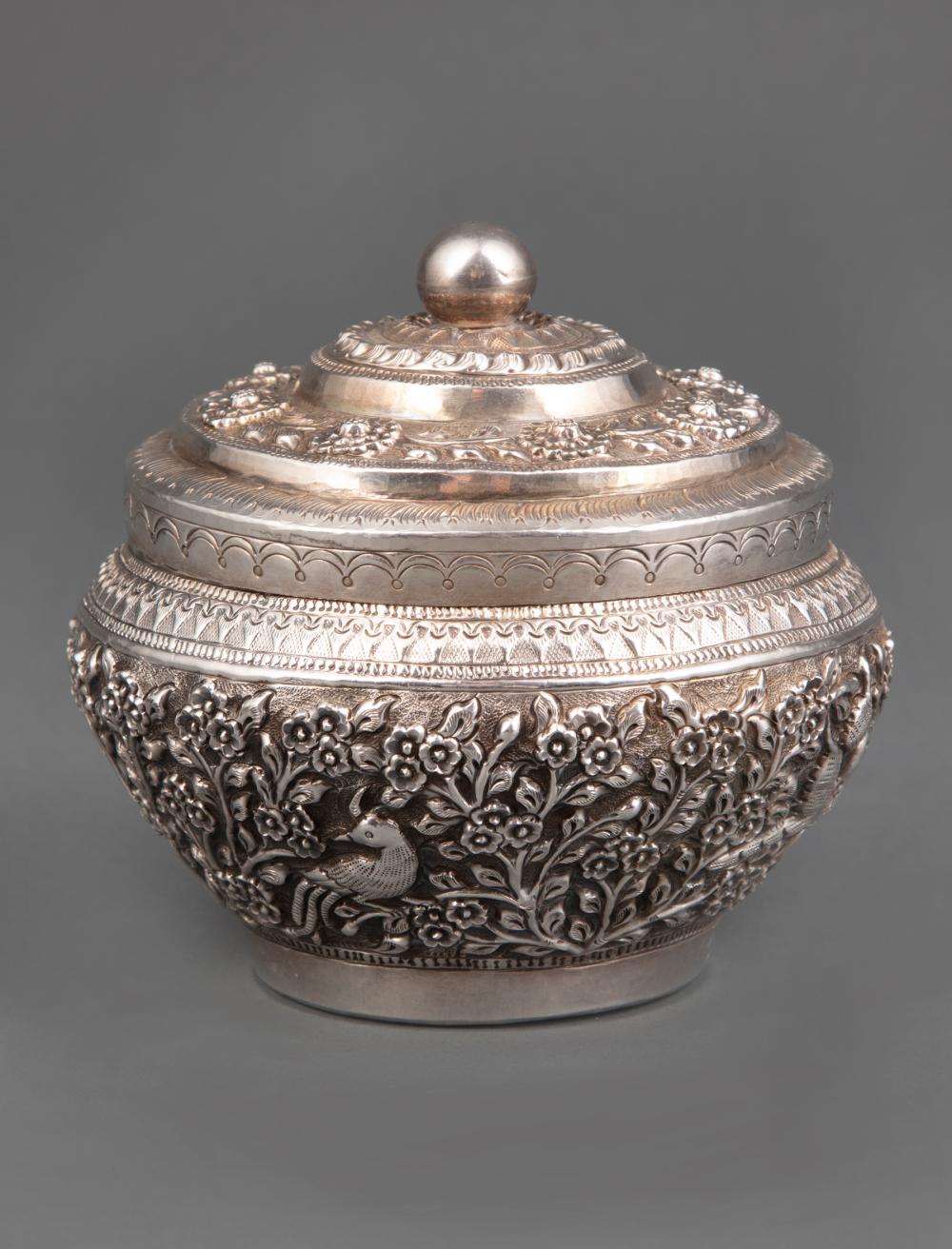 ASIAN CHASED SILVER COVERED BOWLAsian