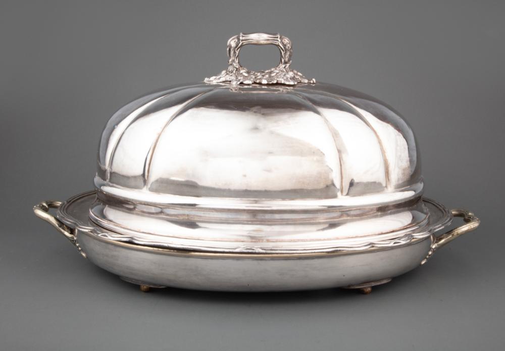 SHEFFIELD PLATE MEAT DISH WITH DOMED