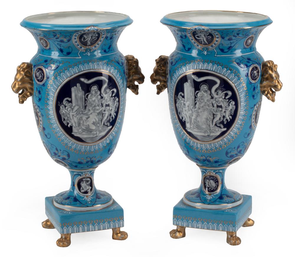 PAIR MINTON-STYLE BLUE PORCELAIN